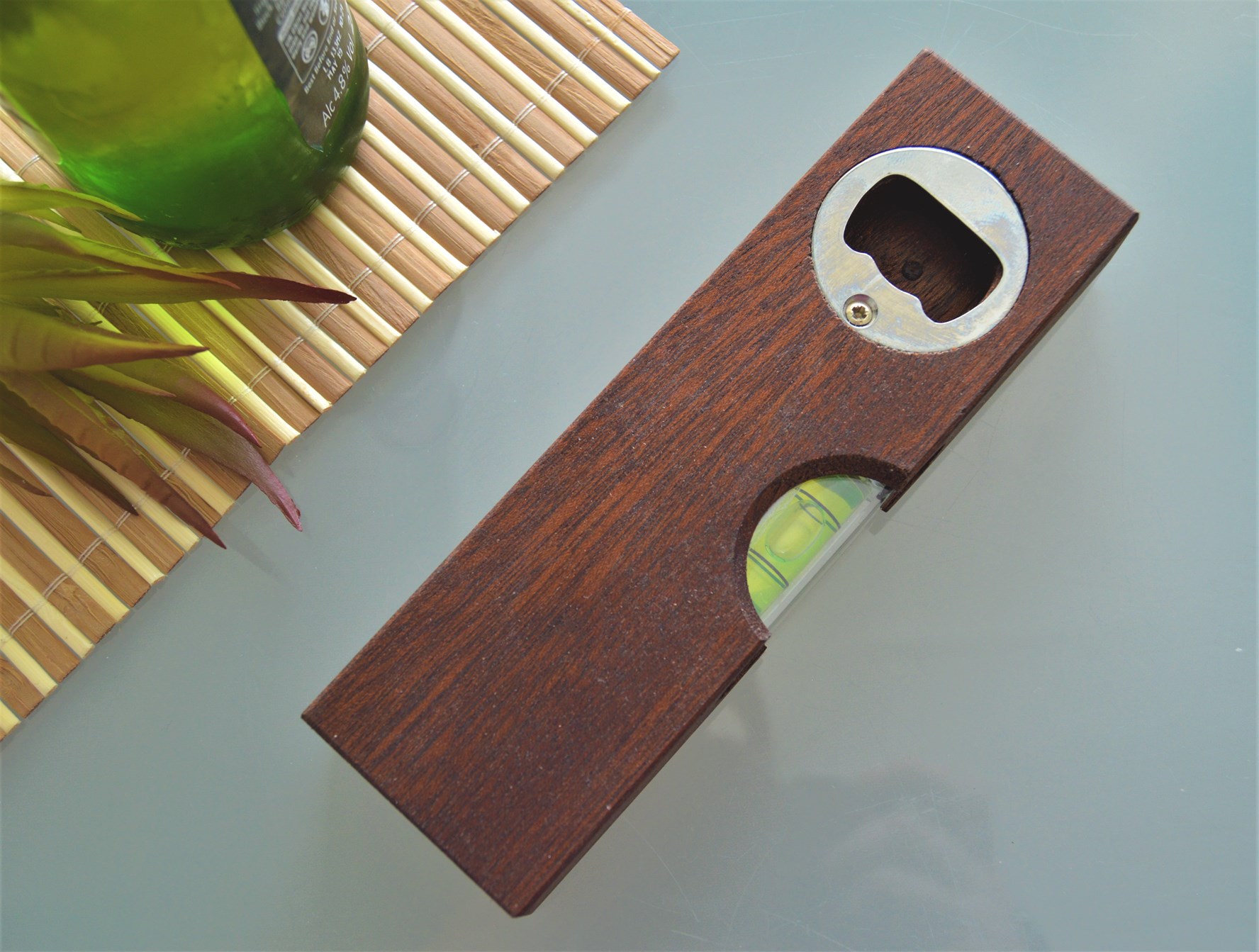 Wooden Bottle Opener with Built In Spirit Level Ideal for tradesmen`s